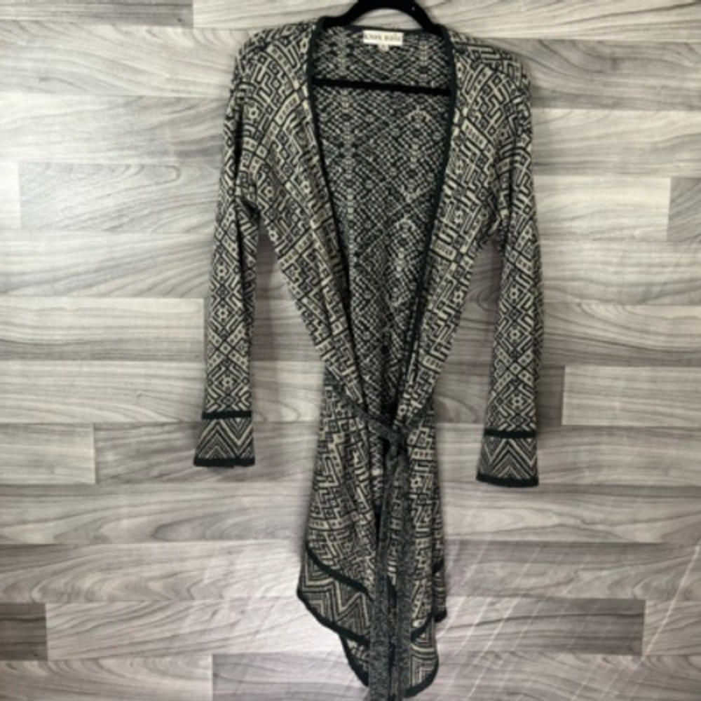 Knox Rose Womens Wrap‎ Sweater Black 100% Acrylic Aztec Long Sleeve Open Front M